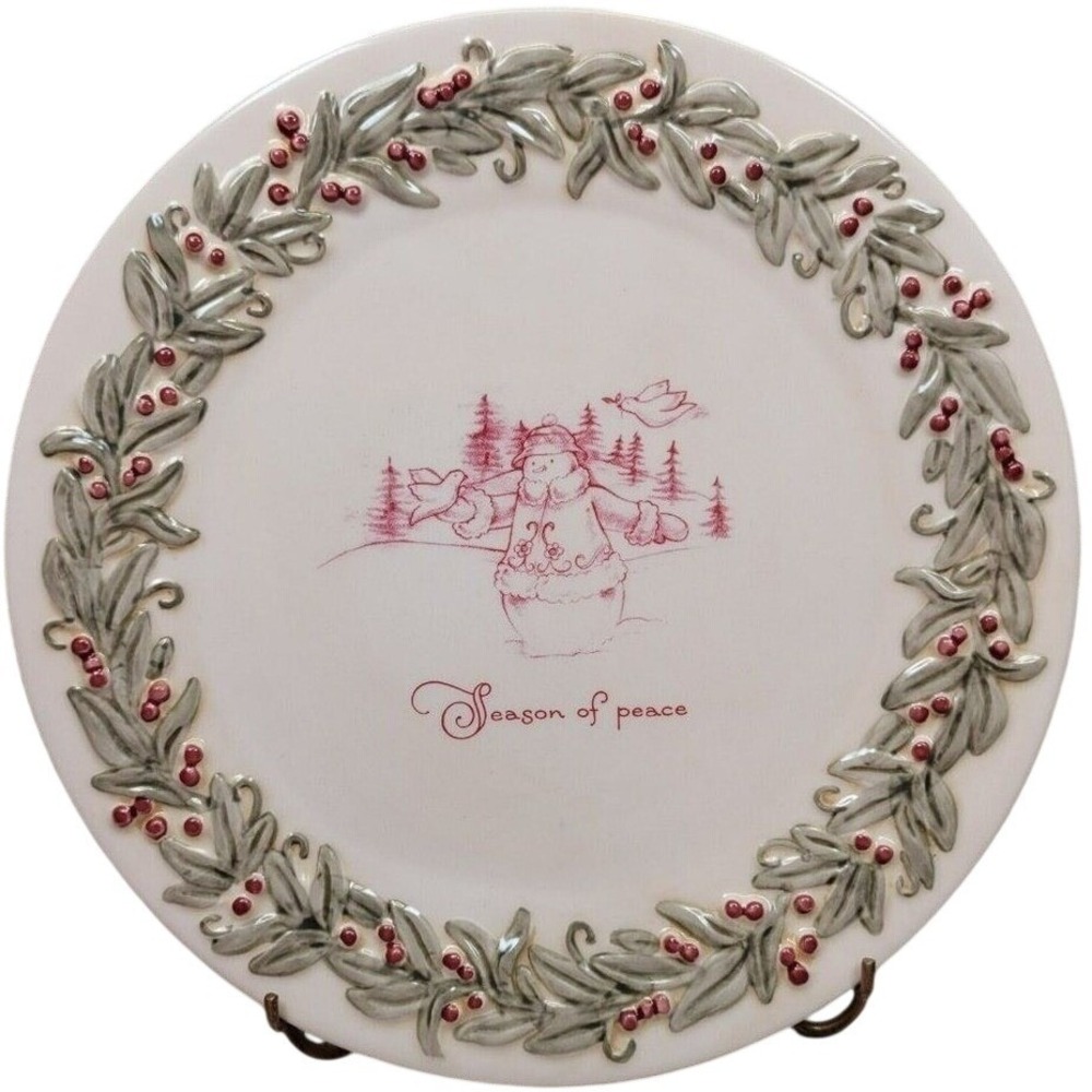 Holiday Traditions Amscan Christmas Ceramic Plate Cream Snowman Season of‎ Peace